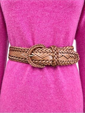 Vintage Genuine Leather Brown Safari Bohemian Woven Braided Belt SMALL